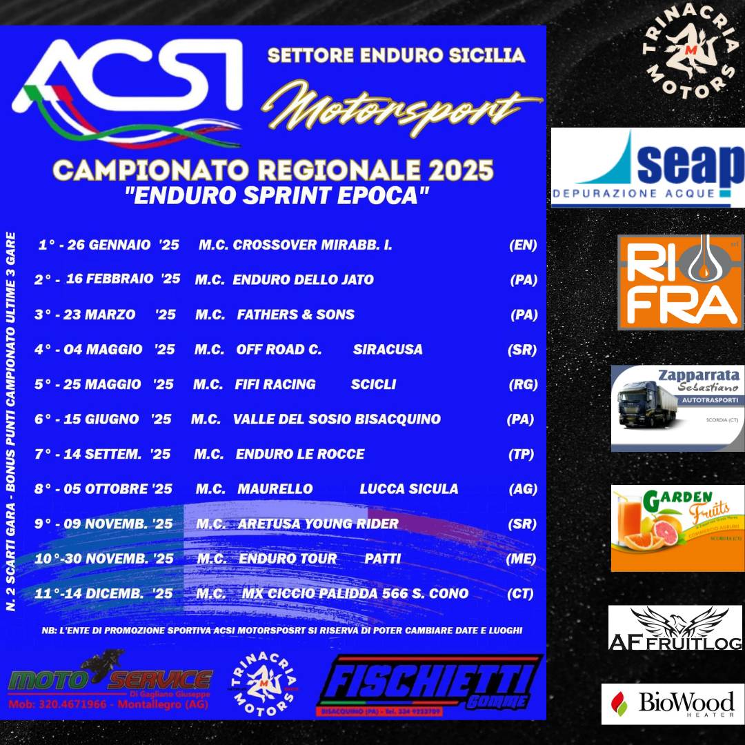 Calendario Campionato Enduro Sprint epoca Sicilia